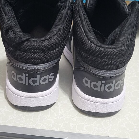 Adidas Boys Hoops Mid 3.0 Black And White Lace-Up Low Top Sneaker - Picture 3 of 7